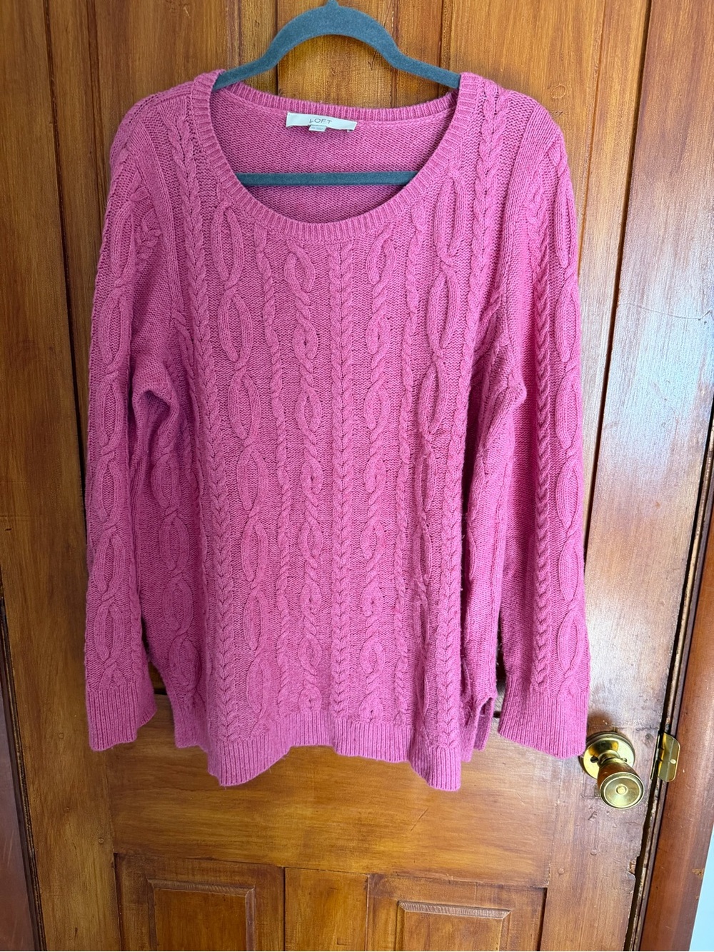 LOFT Rose Pink Cable Scoop Neck Sweater